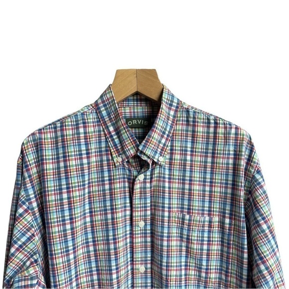 Orvis Men’s Blue Red Yellow White Plaid Long Sleeve Button Front Shirt, XL - Picture 3 of 11